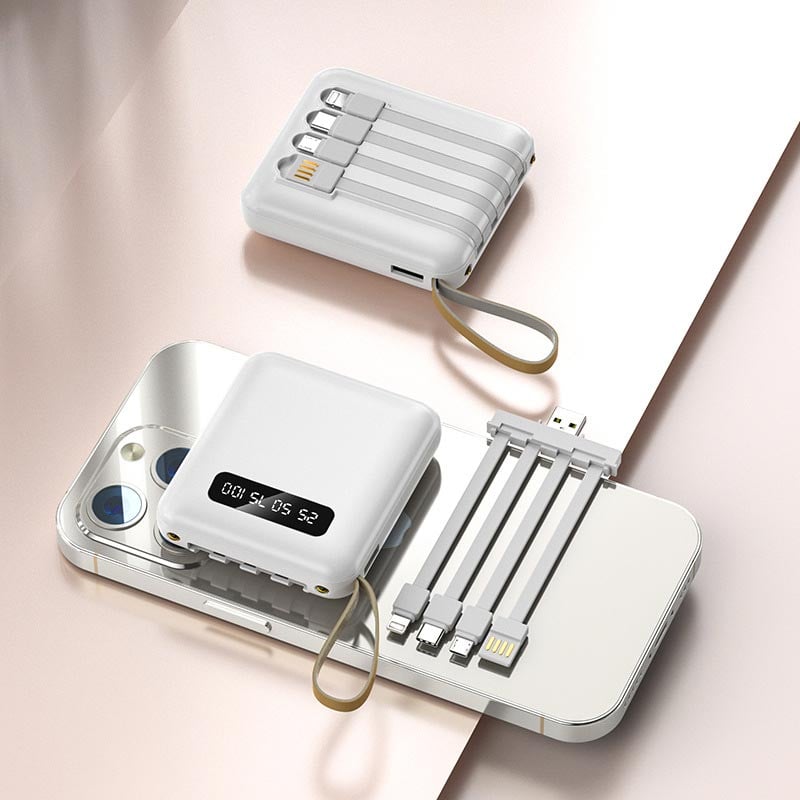 Multi-Function Power Bank with Built-in Cables & Digital Display