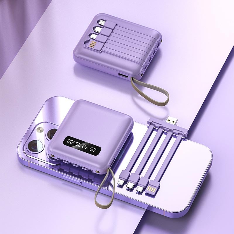 Multi-Function Power Bank with Built-in Cables & Digital Display