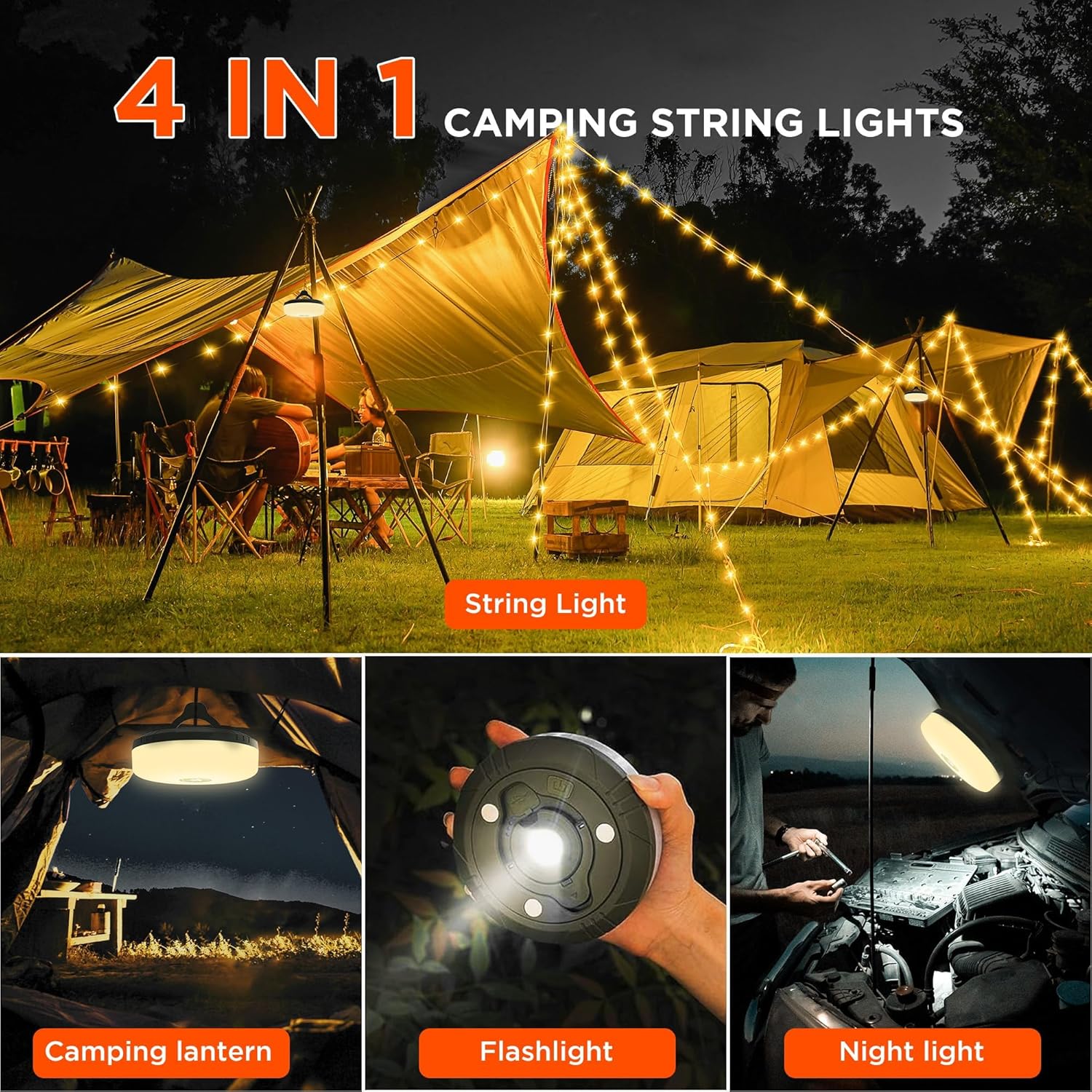 4 in 1 Camping String Lights
