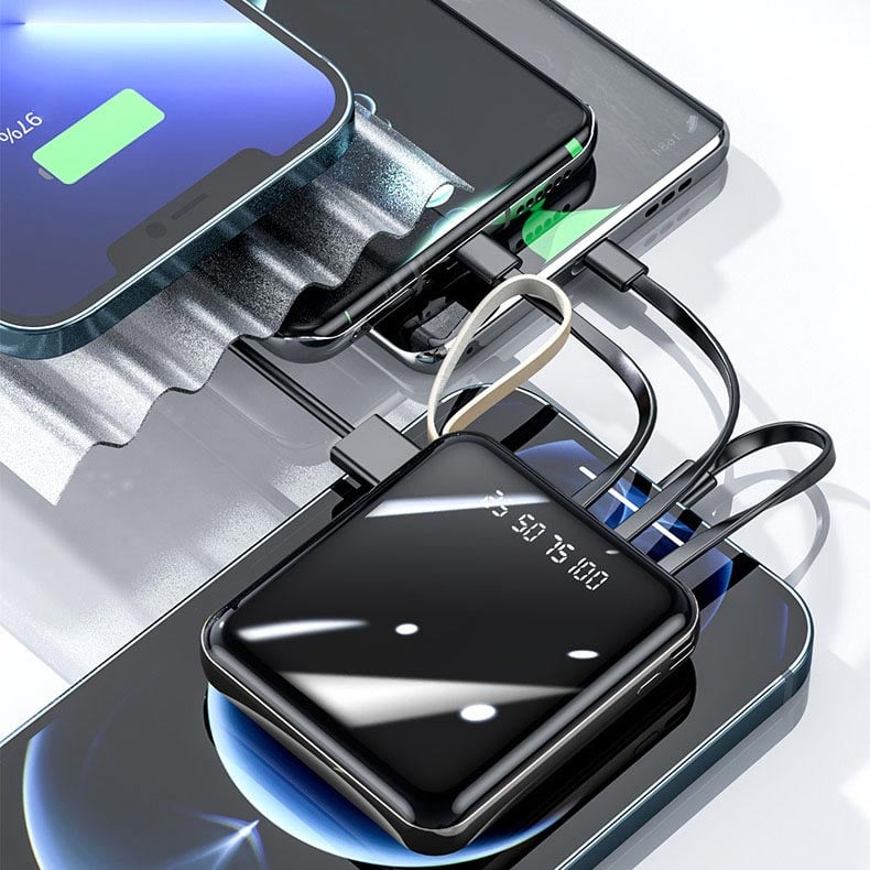 Multi-Function Power Bank with Built-in Cables & Digital Display