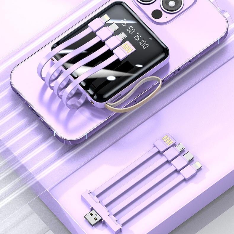 Multi-Function Power Bank with Built-in Cables & Digital Display