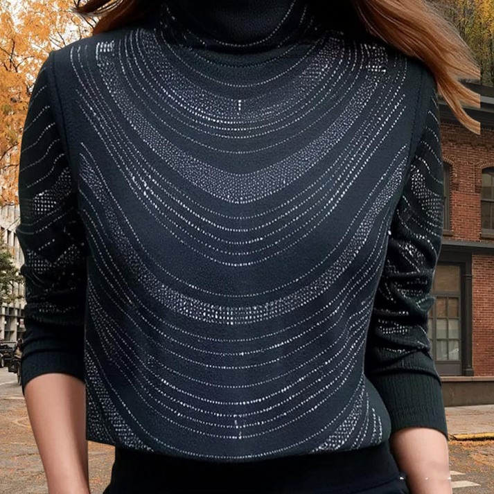 Women's Elegant Glitter Mesh Long Sleeve Top