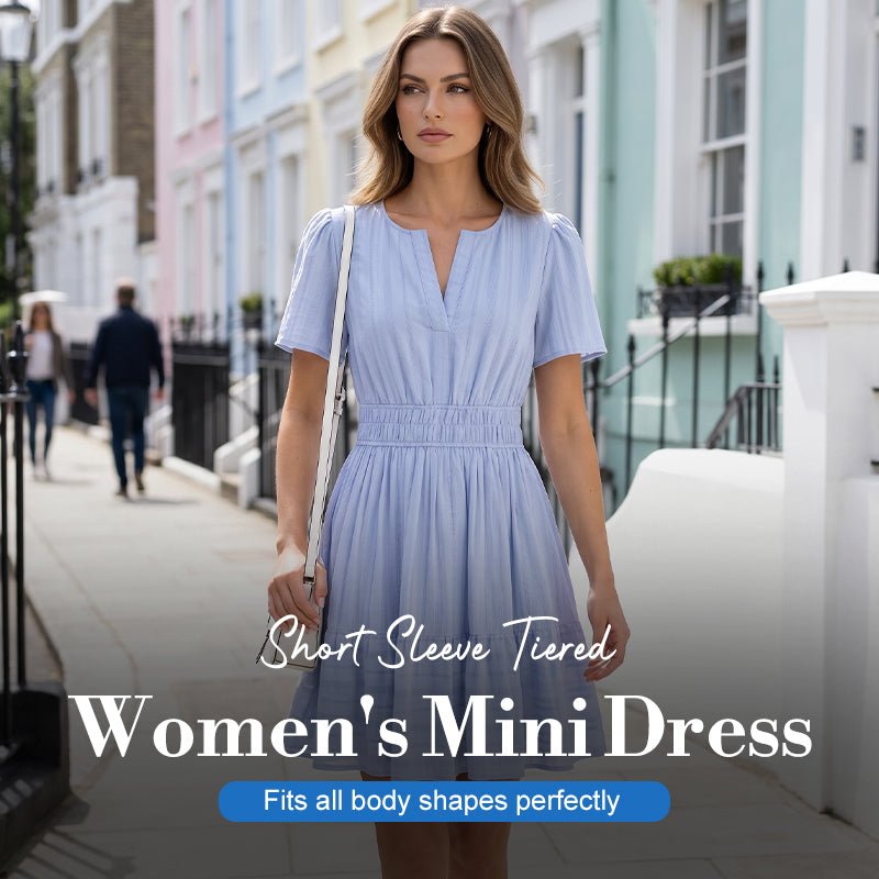 Women's Short Sleeve Tiered Mini Dress👗