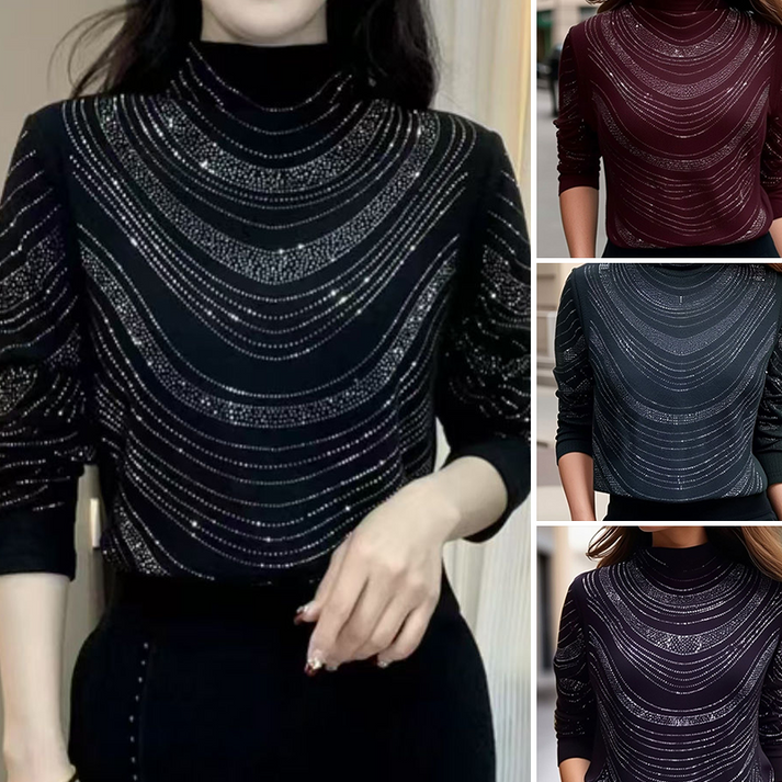 Women's Elegant Glitter Mesh Long Sleeve Top